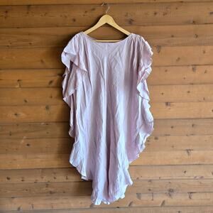 Jag Eden Dress Linen Blush Pink S/M Midi Round Hem Ruffle Trim Sleeves Pastel
